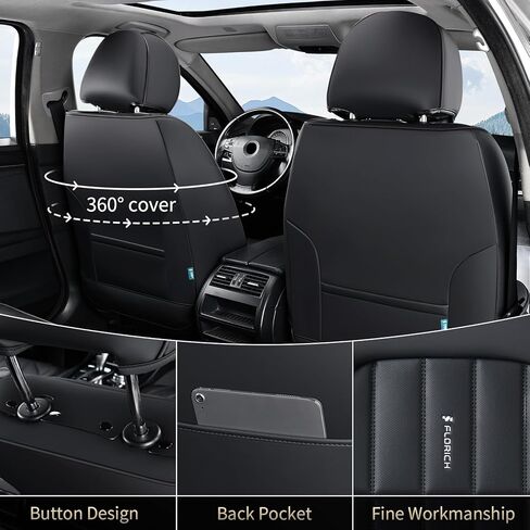 FLORICH Front Car Seat Covers, Leather Seat Covers for Cars, Waterproof Car Seat Protectors 2 Pack, Front Seat Covers for Cars, Automotive Seat Covers Protector Fit for Most Cars SUV Truck - Black in Saudi Arabia