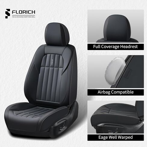FLORICH Front Car Seat Covers, Leather Seat Covers for Cars, Waterproof Car Seat Protectors 2 Pack, Front Seat Covers for Cars, Automotive Seat Covers Protector Fit for Most Cars SUV Truck - Black in Saudi Arabia