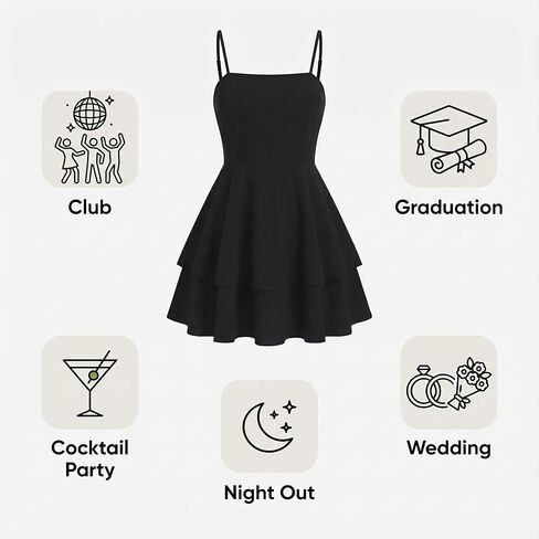 Women’s Sleeveless Spaghetti Strap Layered Ruffle Mini Dress Square Neck Flowy A-Line Cocktail Party Dress in Saudi Arabia