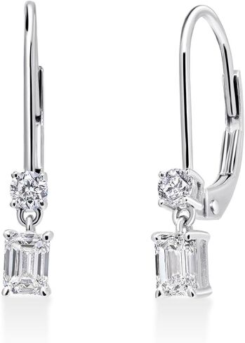 1/2 Cttw Lab Created Emerald Cut Diamond Dangle Earrings for Women Drop Lever Back Rhodium Plated 925 Sterling Silver in Saudi Arabia