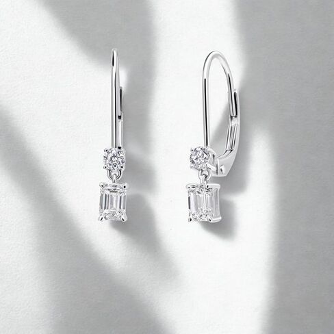1/2 Cttw Lab Created Emerald Cut Diamond Dangle Earrings for Women Drop Lever Back Rhodium Plated 925 Sterling Silver in Saudi Arabia