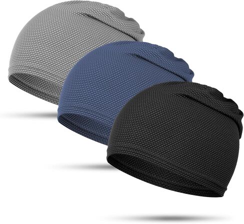 3pcs Breathable Skull Cap for Men and Women, Thin Breathable Mesh Beanie, 3D Mesh Sport Cap for Running, Cycling, Football, Helmet Liner, Black, Gray, Navy in Saudi Arabia