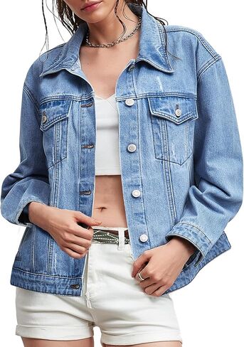 Kedera Women Casual Button Down Denim Jacket Long Sleeve Oversized Jean Jacket Fall Winter Trendy 2025 Fashion Coat in Saudi Arabia