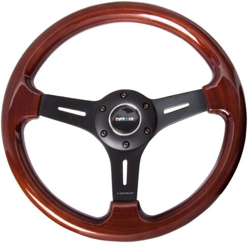 NRG Innovations NRG-ST-015-1BK Classic Wood Grain Steering Wheel, 330mm, 25mm Deep, 3 Spoke Center in Matte Black, 6x70mm, Mahogany Grip in Kuwait