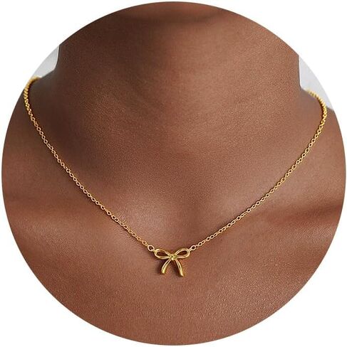 Easter Basket Stuffers Bow Necklace for Girls Women - 14K Gold Plated Bow Pendant Necklace Teen Girls Gifts Trendy Stuff Valentines Day Christmas Birthday Gifts Easter Gift for Kids Girl in Kuwait