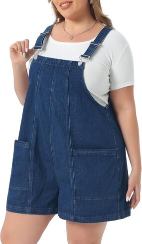 Agnes Orinda Plus Size Denim Overall Shorts for Women Adjustable Straps with Pocket Jumpsuit Jean Overalls Shorts in Saudi Arabia