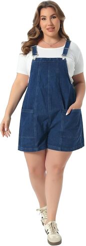 Agnes Orinda Plus Size Denim Overall Shorts for Women Adjustable Straps with Pocket Jumpsuit Jean Overalls Shorts in Saudi Arabia