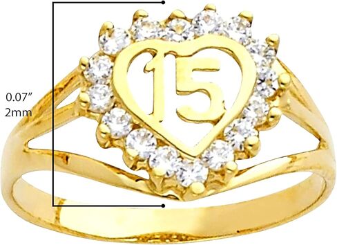 14K Yellow Gold Cubic Zirconia ‘15’ Fifteen Heart Ring - Choice of Size in Kuwait