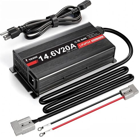 12V 20A Lithium Battery Charger 14.6V LiFePO4 Battery Charger with Anderson Connector for Deep Cycle Rechargeable Batteries of RV, Boat, Off-Grid Solar Systems in Kuwait