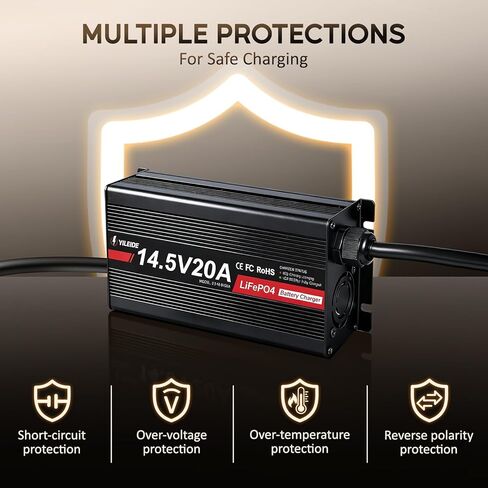 12V 20A Lithium Battery Charger 14.6V LiFePO4 Battery Charger with Anderson Connector for Deep Cycle Rechargeable Batteries of RV, Boat, Off-Grid Solar Systems in Kuwait