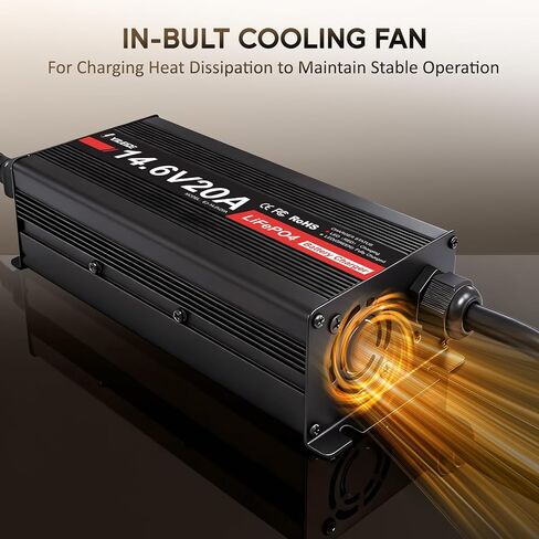 12V 20A Lithium Battery Charger 14.6V LiFePO4 Battery Charger with Anderson Connector for Deep Cycle Rechargeable Batteries of RV, Boat, Off-Grid Solar Systems in Kuwait