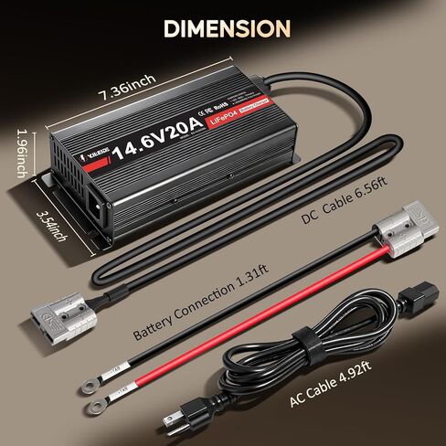 12V 20A Lithium Battery Charger 14.6V LiFePO4 Battery Charger with Anderson Connector for Deep Cycle Rechargeable Batteries of RV, Boat, Off-Grid Solar Systems in Kuwait