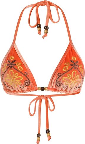 ZAFUL Women's Halter Bikini Top Triangle Beaded Embroidered Boho Velvet Swimwear Swimsuit Bathing Suits Tops in Saudi Arabia