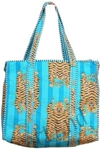 Women's Lightweight Quilted Cotton Tiger Printed Reversible Large Tote Bag Grocery Shopping Travel Bag in Saudi Arabia
