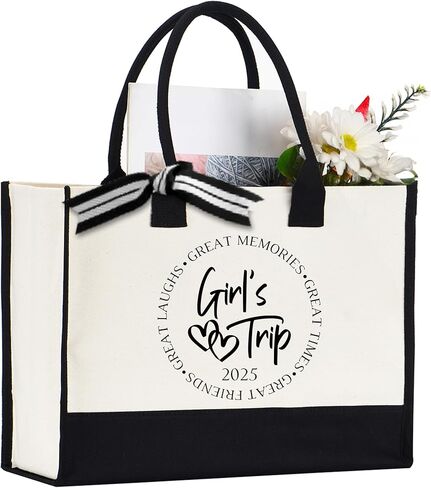 Personalization Girls Trip Tote Bag, Girls Trip Gift bags, Vacation Favors, Gifts Tote Bag for Women's Weekend & Beach Trips in Saudi Arabia