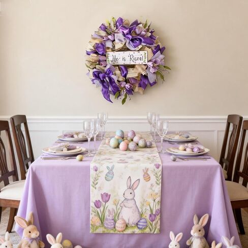 Bibelot 20 Inch Easter Mesh Wreath for Front Door, Artificial Easter Wreath with Bow Tulip, Purple Bow Easter Spring Wreath for Home Wall Window Farmhouse Decor in Saudi Arabia