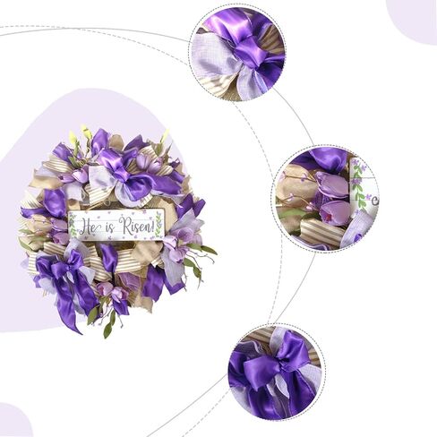 Bibelot 20 Inch Easter Mesh Wreath for Front Door, Artificial Easter Wreath with Bow Tulip, Purple Bow Easter Spring Wreath for Home Wall Window Farmhouse Decor in Saudi Arabia