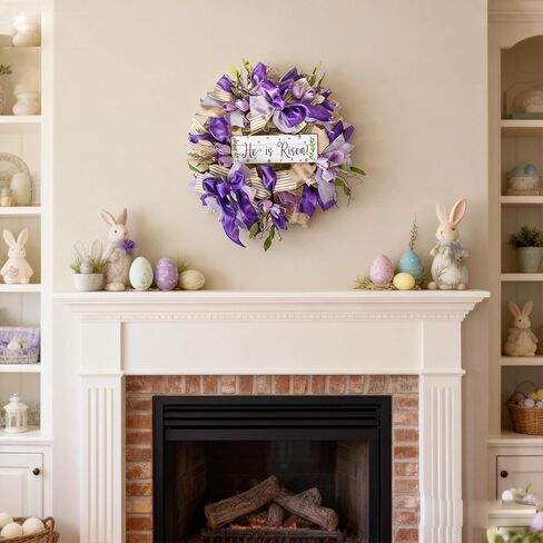 Bibelot 20 Inch Easter Mesh Wreath for Front Door, Artificial Easter Wreath with Bow Tulip, Purple Bow Easter Spring Wreath for Home Wall Window Farmhouse Decor in Saudi Arabia