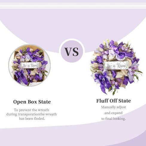 Bibelot 20 Inch Easter Mesh Wreath for Front Door, Artificial Easter Wreath with Bow Tulip, Purple Bow Easter Spring Wreath for Home Wall Window Farmhouse Decor in Saudi Arabia