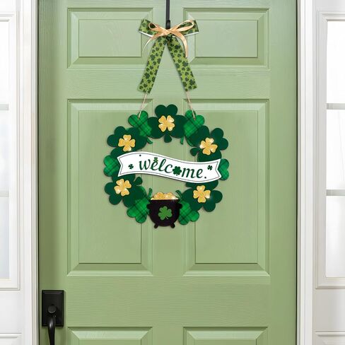 زينة عيد القديس باتريك أكاليل الترحيب لديكور الباب الأمامي - علامة شامروك مع القوس لشرفة الحائط المنزلية في المسيرة الأيرلندية in Kuwait