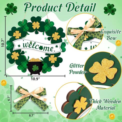زينة عيد القديس باتريك أكاليل الترحيب لديكور الباب الأمامي - علامة شامروك مع القوس لشرفة الحائط المنزلية في المسيرة الأيرلندية in Kuwait