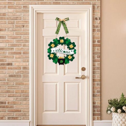 زينة عيد القديس باتريك أكاليل الترحيب لديكور الباب الأمامي - علامة شامروك مع القوس لشرفة الحائط المنزلية في المسيرة الأيرلندية in Kuwait