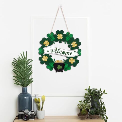 زينة عيد القديس باتريك أكاليل الترحيب لديكور الباب الأمامي - علامة شامروك مع القوس لشرفة الحائط المنزلية في المسيرة الأيرلندية in Kuwait