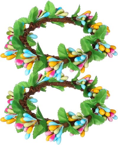 2pcs Spring Candle Rings Wreaths 2.5 Inch Center Mini Wreath for Easter Candle Ring Home Festival Decor Fake Berry Garland Hanging Door Ornament in Saudi Arabia