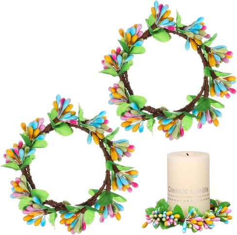 2pcs Spring Candle Rings Wreaths 2.5 Inch Center Mini Wreath for Easter Candle Ring Home Festival Decor Fake Berry Garland Hanging Door Ornament in Saudi Arabia