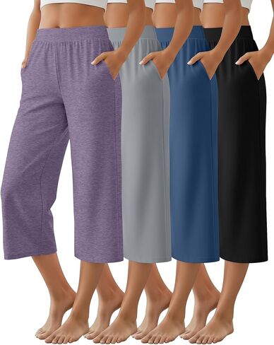 Neer 4 Pack Women's Capri Pants ، Lounge Wide Leg Yoga Spectpants فضفاض in Saudi Arabia