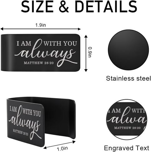 I Am with You Always Black Visor Clip for Cars, Matthew 28:20 Inspirational Gifts for Son Daughter, Christian Gifts for Men, Religious Car Charm for New Driver, Funny Car Visor Accessories in Saudi Arabia