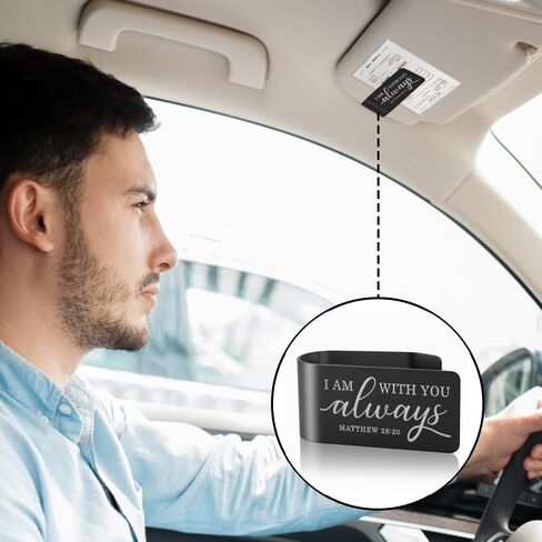 I Am with You Always Black Visor Clip for Cars, Matthew 28:20 Inspirational Gifts for Son Daughter, Christian Gifts for Men, Religious Car Charm for New Driver, Funny Car Visor Accessories in Saudi Arabia