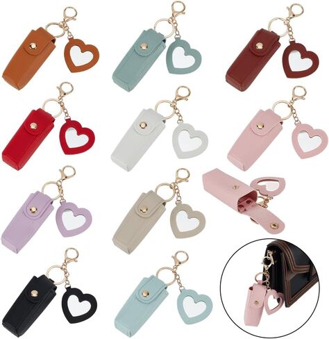 10 Pcs 10 Colors Lipstick Holder Keychain, Portable Chapstick Holder With Mirror Soft Lip-Balm Holder Travel Storage Case for Fingernail Polish in Saudi Arabia