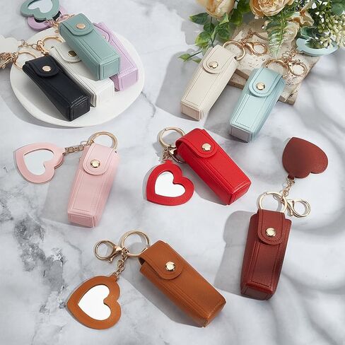 10 Pcs 10 Colors Lipstick Holder Keychain, Portable Chapstick Holder With Mirror Soft Lip-Balm Holder Travel Storage Case for Fingernail Polish in Saudi Arabia