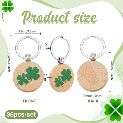 PH PandaHall 36 Pack Wooden Clover Lucky Charm Key Ring Natural Hardwood Keychain Blanks with 1.5 inch Flat Round Clover Pendant for Bag Charms Purse Charms Christmas Gifts St Patricks Day Decorations in Saudi Arabia