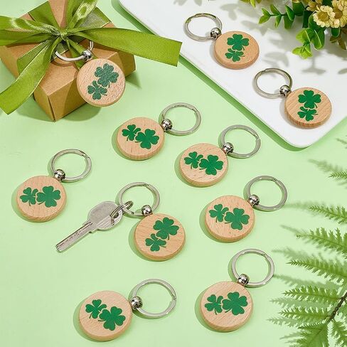 PH PandaHall 36 Pack Wooden Clover Lucky Charm Key Ring Natural Hardwood Keychain Blanks with 1.5 inch Flat Round Clover Pendant for Bag Charms Purse Charms Christmas Gifts St Patricks Day Decorations in Saudi Arabia
