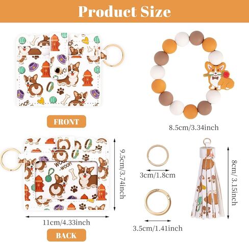 Wristlet Wallet Keychain,Beaded Silicone Bracelet PU Leather Card Holder Tassel Key Ring Bangle for Women Girls in Saudi Arabia