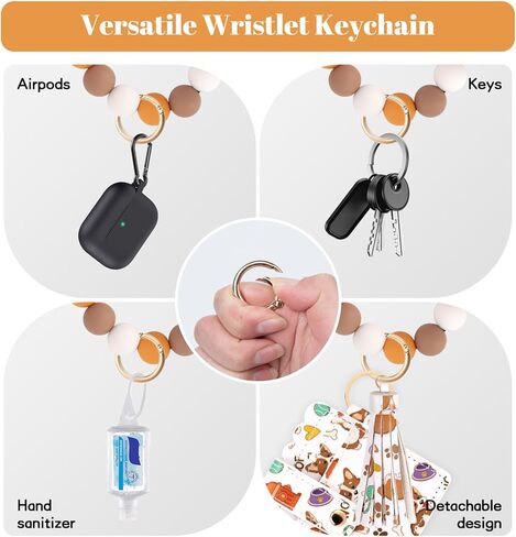 Wristlet Wallet Keychain,Beaded Silicone Bracelet PU Leather Card Holder Tassel Key Ring Bangle for Women Girls in Saudi Arabia
