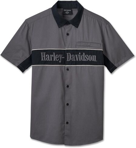 Harley-Davidson Men's The Garage Mechanic Short Sleeve Shirt - Gray - 96150-25VM in Saudi Arabia