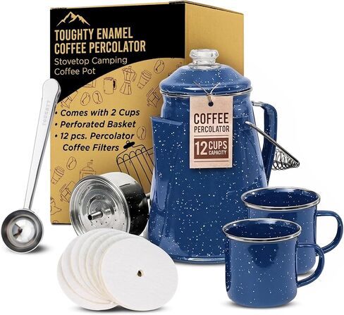 Classic Enamel Coffee Percolator (Black, 12 Cup) — The Original Camping Coffee Maker — Essential for the Campsite Brewmaster – Camping Coffee Percolator in Kuwait
