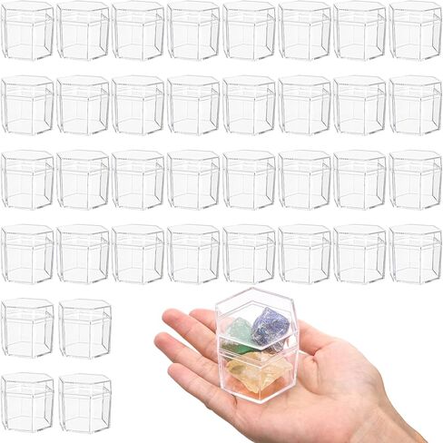 Okllen 36 Pcs Plastic Small Acrylic Box with Lid, Hexagon Wedding Favor Boxes, 2.2 Inch Small Decorative Containers for Party Favors, Jewelry, Tiny Items​ in Saudi Arabia