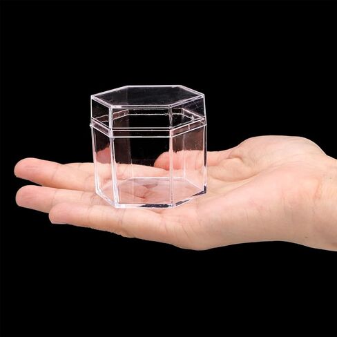 Okllen 36 Pcs Plastic Small Acrylic Box with Lid, Hexagon Wedding Favor Boxes, 2.2 Inch Small Decorative Containers for Party Favors, Jewelry, Tiny Items​ in Saudi Arabia