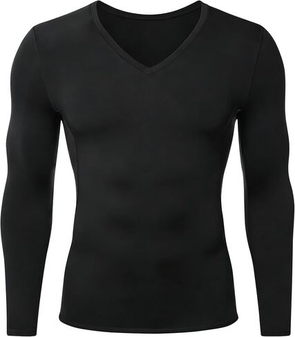 SPVISE V-Neck Compression Shirts Mens Long Sleeve Athletic Workout Undershirts Dry Wicking Rashguard Base Layer Running Tops in Saudi Arabia