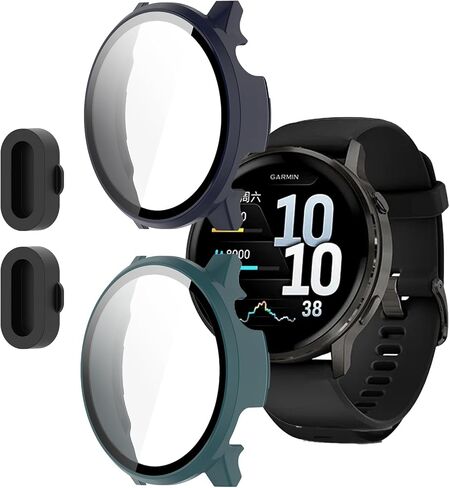2 Pack for Garmin Venu 4 45mm Smartwatch Screen Protector Case, Full Coverage HD Ultra-thin Scratch Resistant Case, Charge Dust Plug + Hard PC Protective with Built-in Tempered Film (Black) in Saudi Arabia