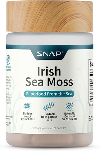 كبسولات طحالب البحر الأيرلندية مع عصارة المثانة وجذور الأرقطيون ودعم طاقة اليود - مكمل طحلب البحر لتحسين المزاج وتقوية المناعة والهضم وتجديد لون البشرة - حبوب طحلب البحر (60 كبسولة) in Kuwait