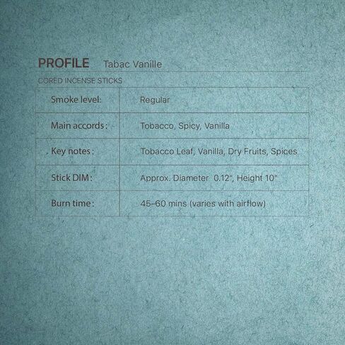 أعواد بخور تاباك بقلب الفانيليا، رائحة متخصصة مصنوعة بحرفية، تركيبة حصرية، احتراق نظيف، وقت احتراق لمدة ساعة واحدة، 20 عودًا in Kuwait