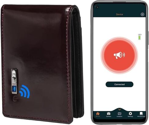 Mens Wallet with Tracker, Rechargeable Wallet Finder, Works with Apple Find My or Bseek, Thin Design, Smart Item Locator (iOS or Android(Carbon Black & Black, Android) in Saudi Arabia