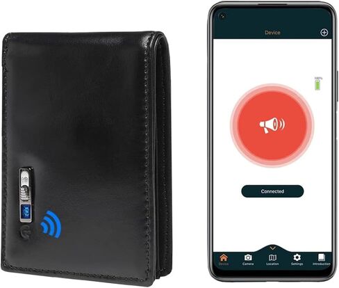 Mens Wallet with Tracker, Rechargeable Wallet Finder, Works with Apple Find My or Bseek, Thin Design, Smart Item Locator (iOS or Android(Carbon Black & Black, Android) in Saudi Arabia