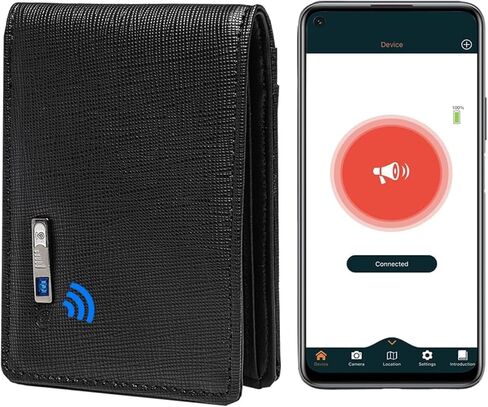 Mens Wallet with Tracker, Rechargeable Wallet Finder, Works with Apple Find My or Bseek, Thin Design, Smart Item Locator (iOS or Android(Carbon Black & Black, Android) in Saudi Arabia