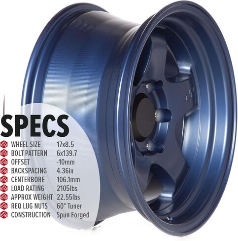 Hayford 17 Inch Wheels Flat Blue 6x139.7 17x8.5, et-10mm Offset, 106.1mm CB, Meister S1HC Style Rims Compatible with Toyota 4Runner, Tacoma, FJ Cruiser Lexus GX460 GX470 in Saudi Arabia